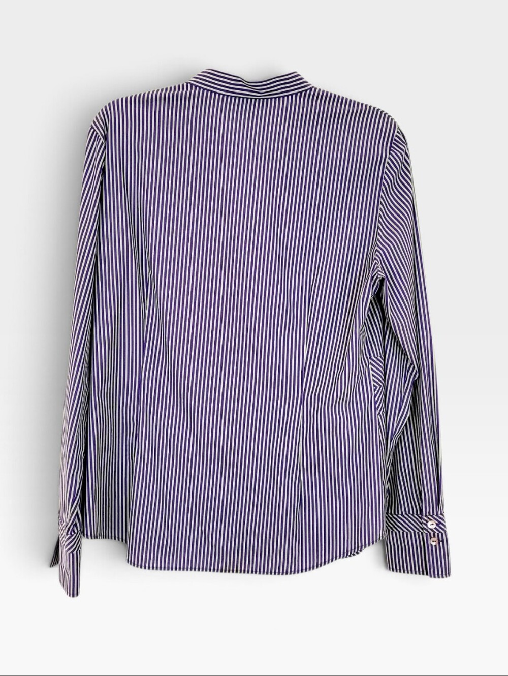 LAFAYETTE 148 New York Striped Tailored Peplum Waist Shirt Purple Green White 10 - Picture 4 of 9